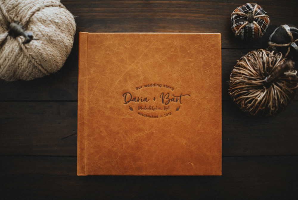 Leather wedding album debossing