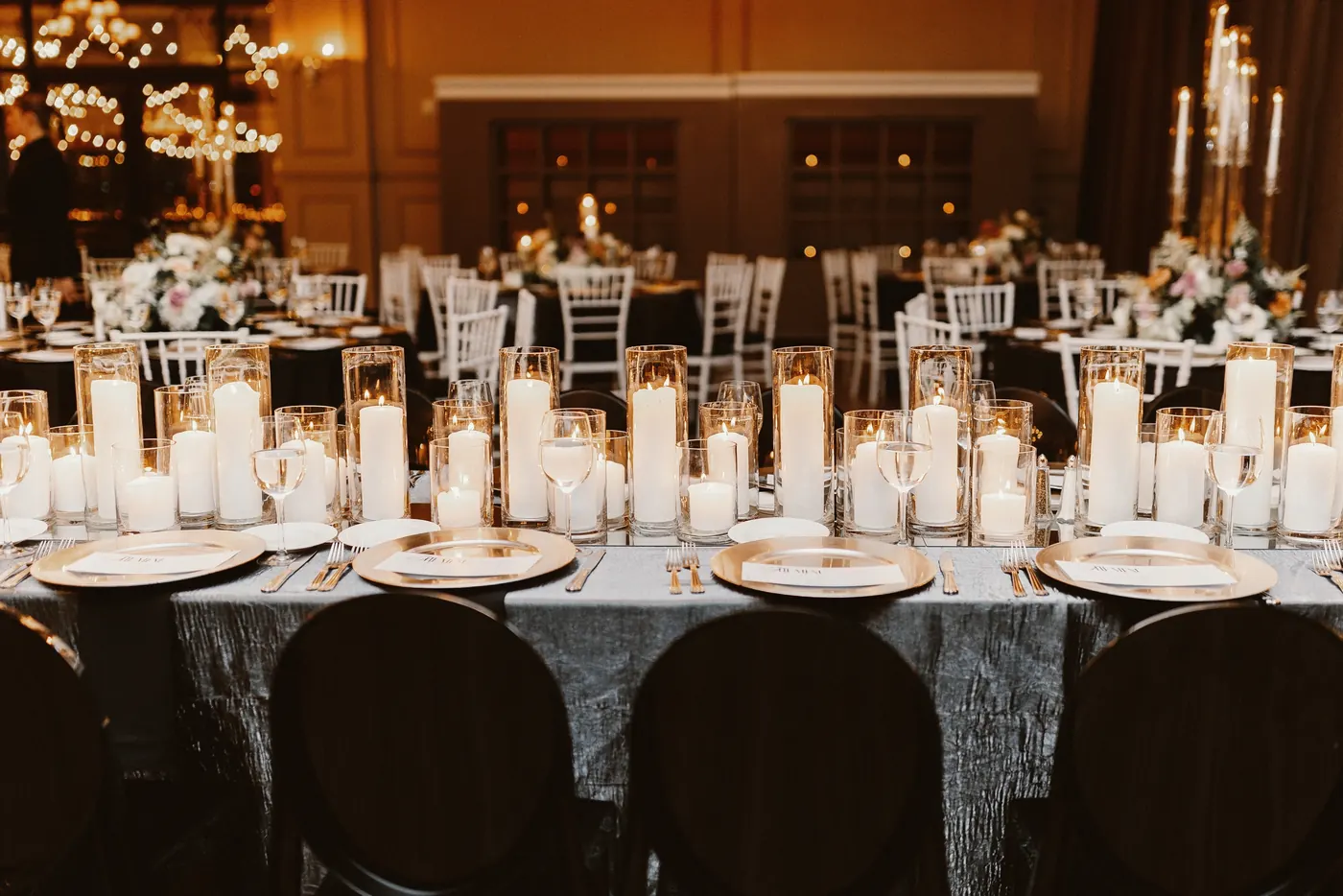 Candlelit reception tables at The Vie by Cescaphe in Philadelphia