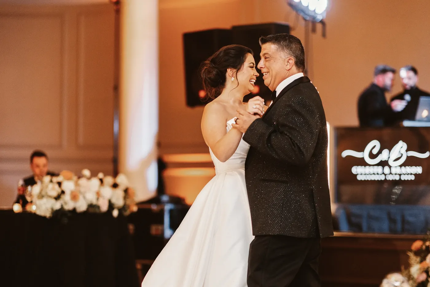 Celeste dancing with her father at The Vie by Cescaphe in Philadelphia