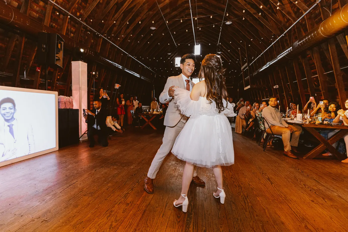 Ivan and Camille's first dance in the barn at Bishop Farmstead