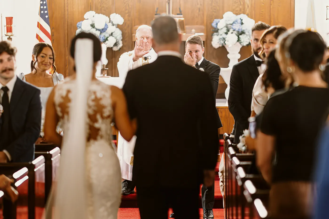 Morgan's dad giving her away at the altar as Mason waits