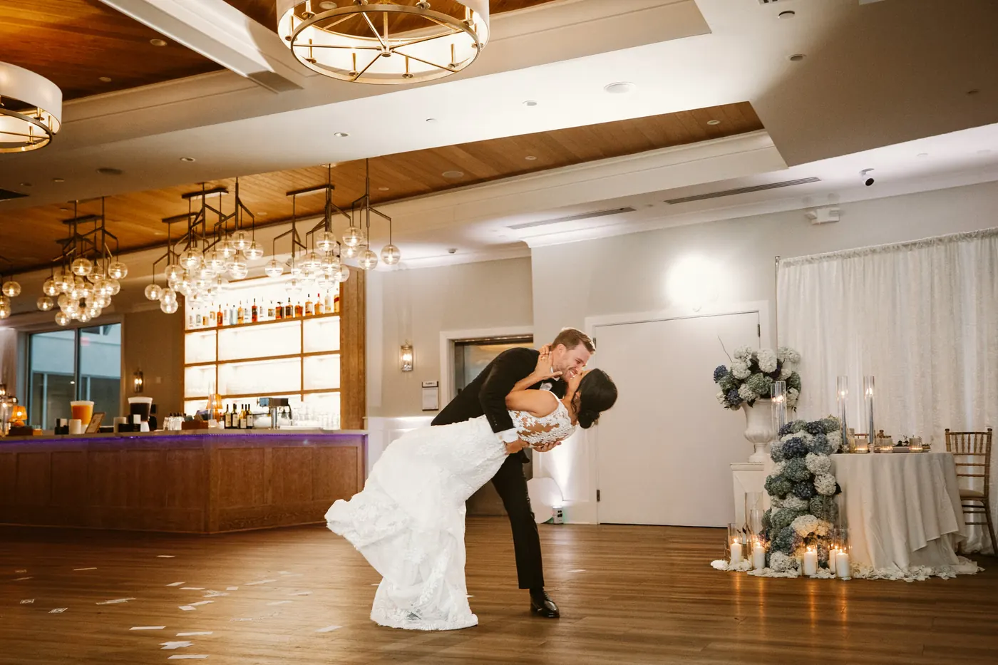 Mason dipping Morgan for a kiss at the end of their first dance